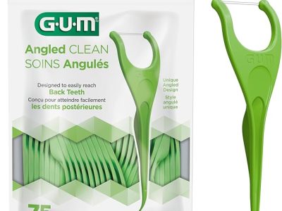 GUM Angled Flosser Picks, Easily Reaches Back Teeth, Fresh Mint Flavour, Lime Green, 75 Flossers